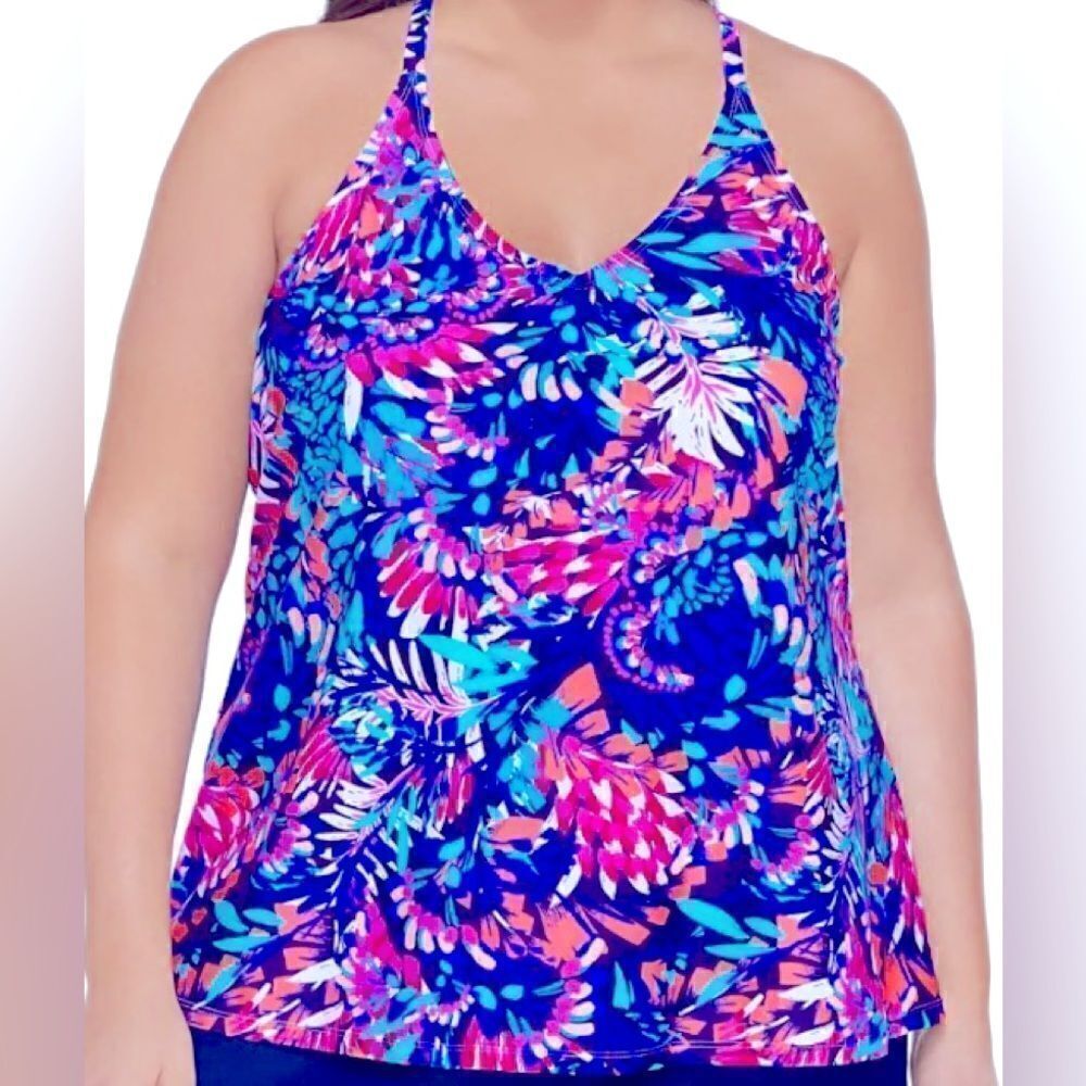 🛍️Island escape Plus Size Racer Back underwire Tankini Swim Top 22W💥